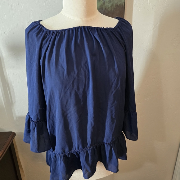 new directions Tops - New Directions Navy Blue Off-Shoulder Blouse